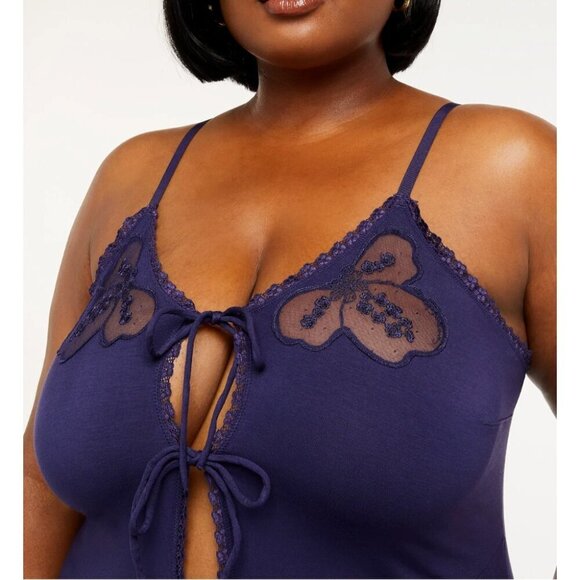 Savage X Fenty A Peek Behind the Lace Maxi Slip Navy Blue 1X - Picture 4 of 5